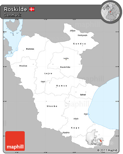 Gray Simple Map of Roskilde, single color outside