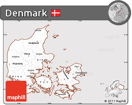 Classic Style Simple Map of Denmark, cropped outside