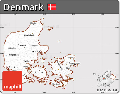 Classic Style Simple Map of Denmark, cropped outside