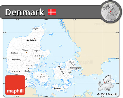 Classic Style Simple Map of Denmark, single color outside