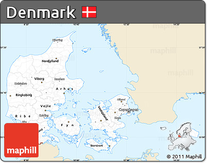 Classic Style Simple Map of Denmark, single color outside