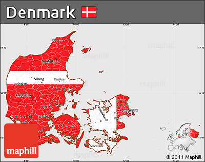Flag Simple Map of Denmark, flag rotated