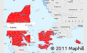 Flag Simple Map of Denmark, single color outside, borders and labels, flag centered