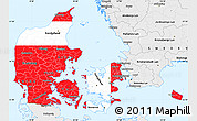 Flag Simple Map of Denmark, single color outside, borders and labels, flag aligned to the middle