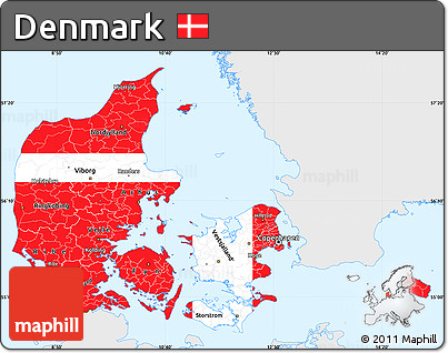 Flag Simple Map of Denmark, single color outside, flag rotated