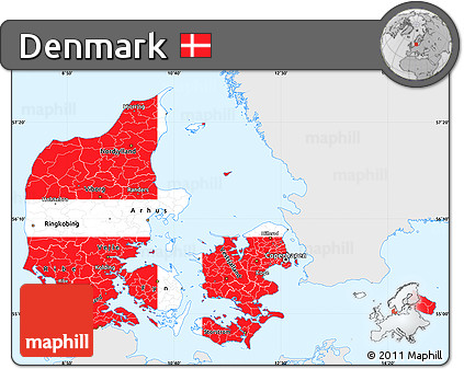 Flag Simple Map of Denmark, single color outside