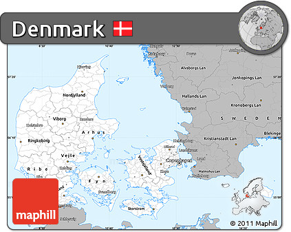 Gray Simple Map of Denmark