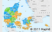 Political Simple Map of Denmark, single color outside, borders and labels