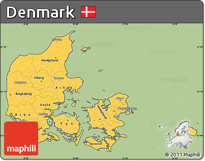 Savanna Style Simple Map of Denmark, cropped outside