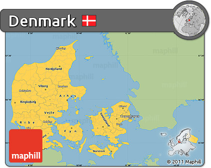 Savanna Style Simple Map of Denmark, single color outside