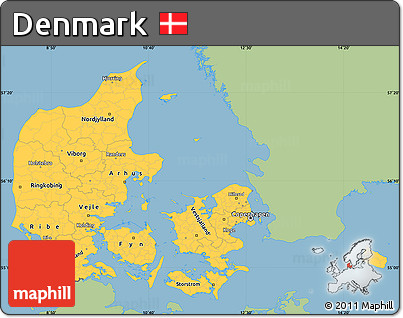 Savanna Style Simple Map of Denmark, single color outside