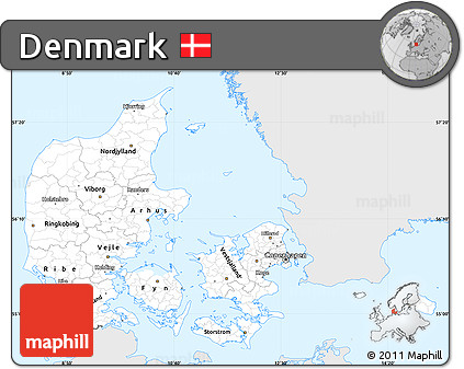 Silver Style Simple Map of Denmark, single color outside