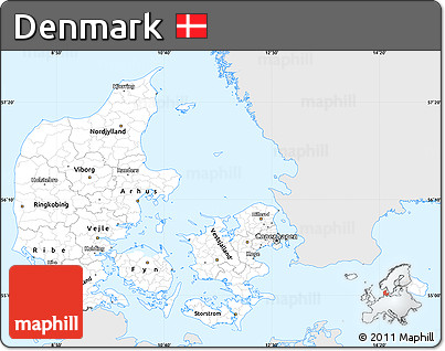 Silver Style Simple Map of Denmark, single color outside