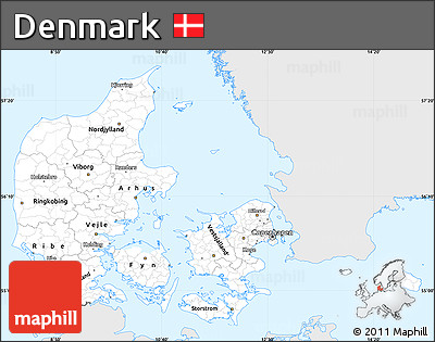 Silver Style Simple Map of Denmark, single color outside