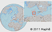 Gray Location Map of Haderslev, within the entire country, hill shading