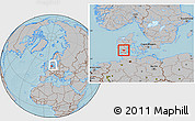 Gray Location Map of Norre Rangstrup, within the entire country, hill shading