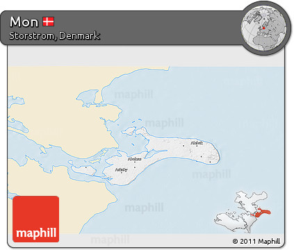 Classic Style 3D Map of Mon, single color outside