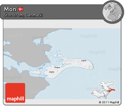 Gray 3D Map of Mon, single color outside