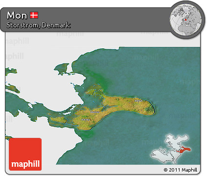 Satellite 3D Map of Mon, single color outside