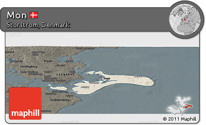 Shaded Relief Panoramic Map of Mon, darken