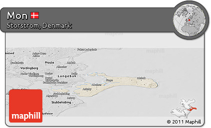 Shaded Relief Panoramic Map of Mon, desaturated