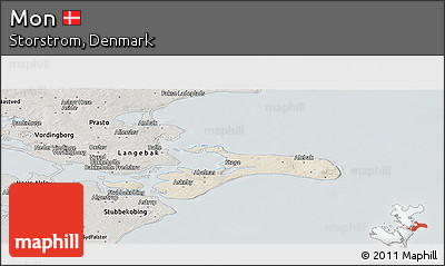 Shaded Relief Panoramic Map of Mon, semi-desaturated