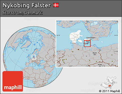 Gray Location Map of Nykobing Falster, highlighted country, highlighted parent region