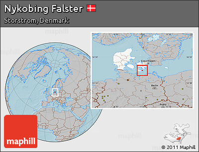 Gray Location Map of Nykobing Falster, highlighted country, hill shading