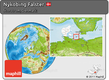 Physical Location Map of Nykobing Falster, highlighted country