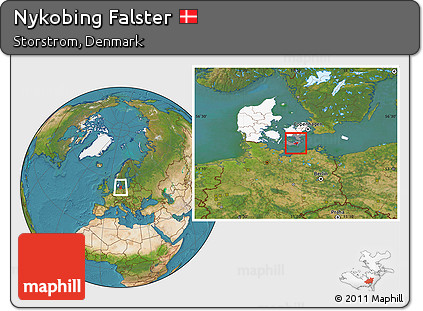 Satellite Location Map of Nykobing Falster, highlighted country, highlighted parent region