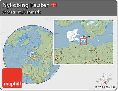 Savanna Style Location Map of Nykobing Falster, highlighted country, hill shading
