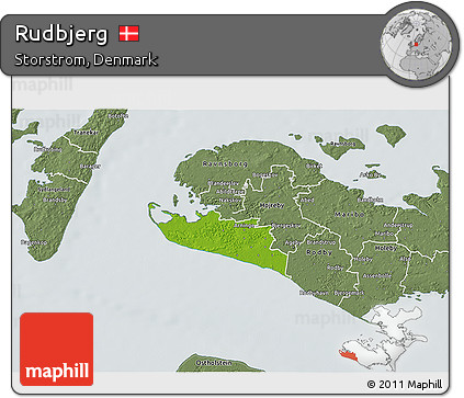 Physical 3D Map of Rudbjerg, semi-desaturated