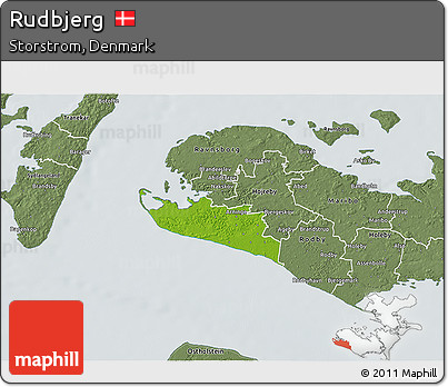 Physical 3D Map of Rudbjerg, semi-desaturated