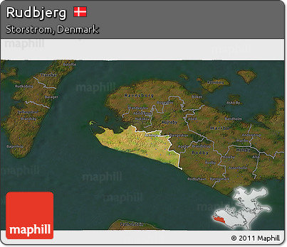 Satellite 3D Map of Rudbjerg, darken