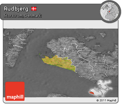 Satellite 3D Map of Rudbjerg, desaturated