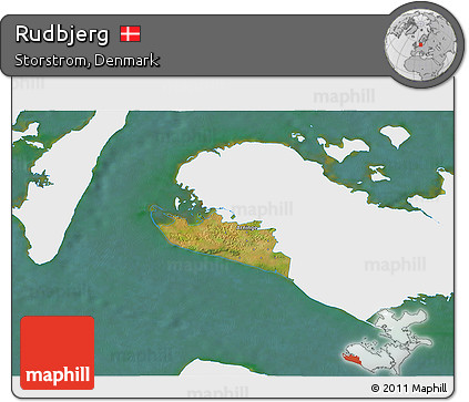 Satellite 3D Map of Rudbjerg, single color outside