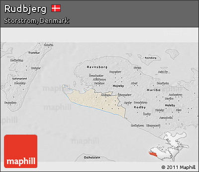 Shaded Relief 3D Map of Rudbjerg, desaturated