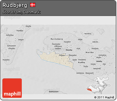 Shaded Relief 3D Map of Rudbjerg, desaturated