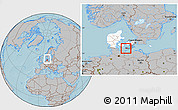 Gray Location Map of Rudbjerg, highlighted country, highlighted parent region, within the entire country, hill shading