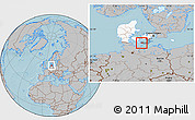Gray Location Map of Rudbjerg, highlighted country, highlighted parent region, hill shading