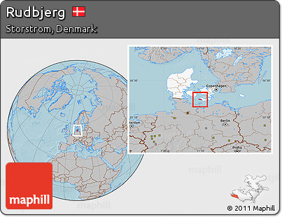 Gray Location Map of Rudbjerg, highlighted country, hill shading