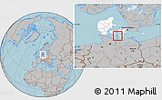 Gray Location Map of Rudbjerg, highlighted country, hill shading