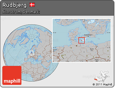 Gray Location Map of Rudbjerg, highlighted parent region, hill shading