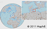Gray Location Map of Rudbjerg, highlighted parent region, hill shading