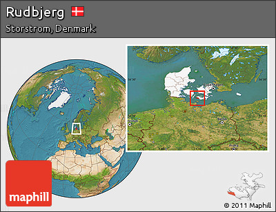 Satellite Location Map of Rudbjerg, highlighted country