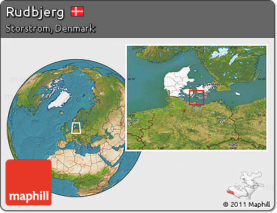 Satellite Location Map of Rudbjerg, highlighted country, highlighted parent region