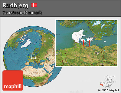 Satellite Location Map of Rudbjerg, highlighted country, highlighted parent region