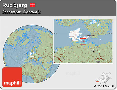 Savanna Style Location Map of Rudbjerg, highlighted country, highlighted parent region, hill shading