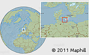 Savanna Style Location Map of Rudbjerg, highlighted parent region, hill shading