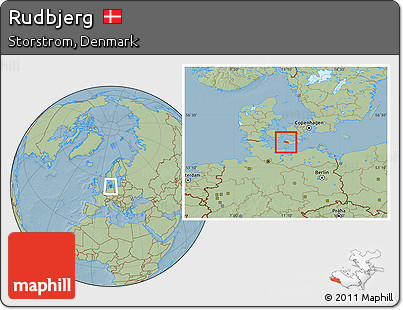 Savanna Style Location Map of Rudbjerg, hill shading
